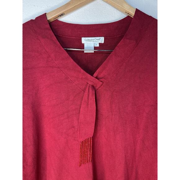 Coldwater Creek Rayon Blend Sweater Scarf Beaded Tassels Size 1X Red career - Picture 2 of 10